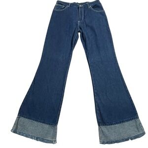 Michael G Y2K Flare Jeans Sz 9 Dark Wash Fringe Hem Boho Festival